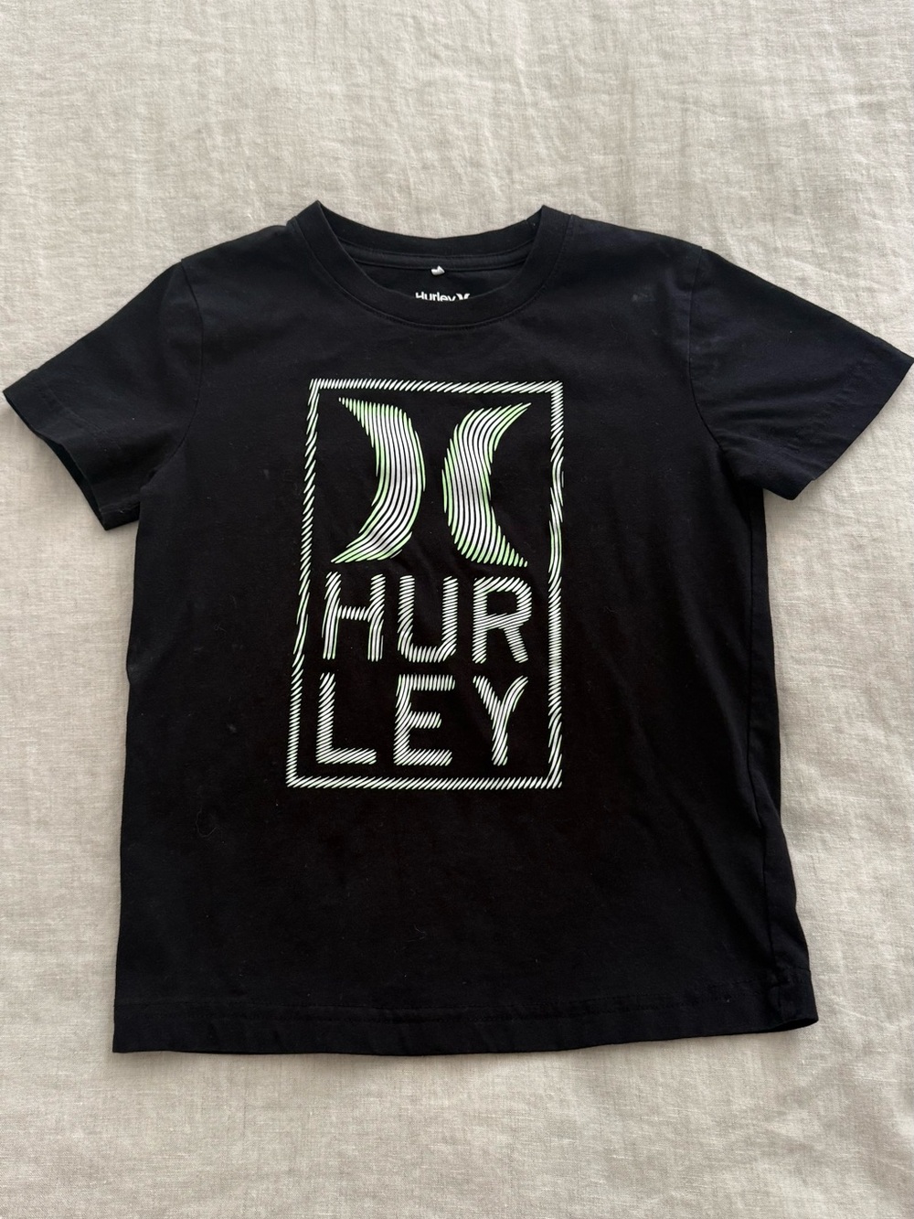 Hurley Black Tee with Neon Green Logo - Kids